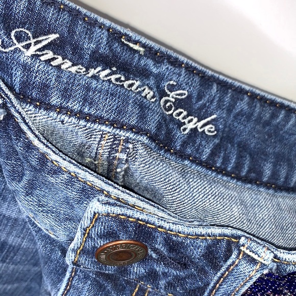 AMERICAN EAGLE OUTFITTERS AEO Denim Blue Beaded Detail Ripped Cutoff Shorts 2 - Picture 5 of 6